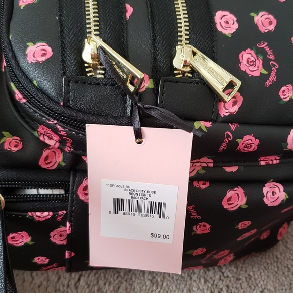 Juicy Couture Black Disty Rose Neon lights backpk - Picture 12 of 12